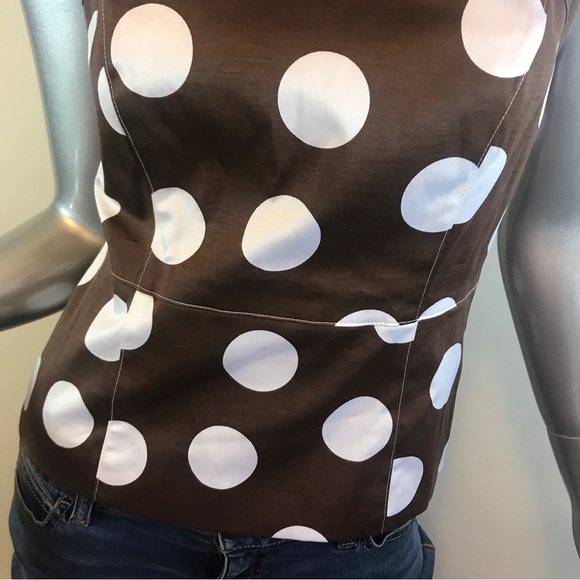 Donna Degnan Size 4 Small Polka Dot Sleeveless Blouse Brown White Top - Picture 2 of 16